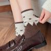 Bows of Woolen Socks for Women with Color-matched Patches and Retro Screw-top Design. Feir Island College-style Winter Thick and Warm Socks.
