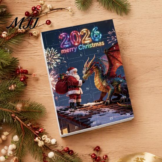 Christmas Advent Calendar 2026 Dragon Calendar, 24Pcs Acrylic 2D Ornament Set with Daily Surprise Gift Box Designs, Tree Hanging Decor, Holiday