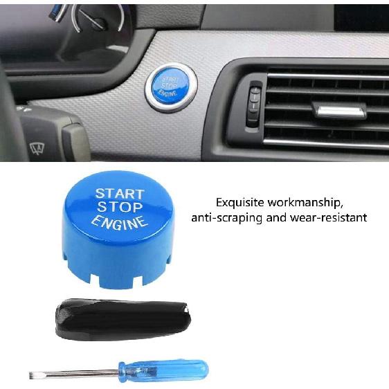 Push Switch Button, Engine Switch Cover, Car Engine One-Button Start Button Fitment for F30 G/F Disk Bottom with Start&Stop(Blue)