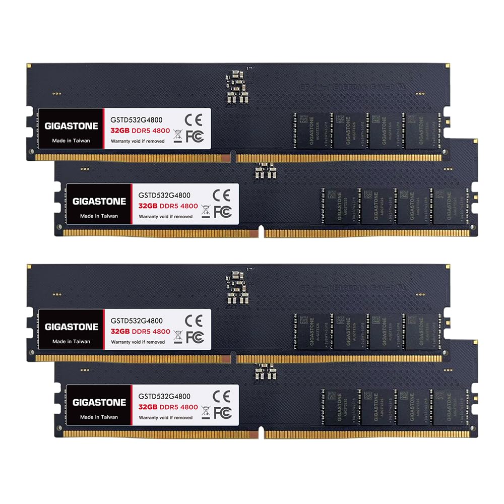 

GIGASTONE 32GBx4 DDR5 4800MHz CL UDIMM 288 Pin Unbuffered PC Desktop Only High Performance Memory Module Upgrade [Memory DDR5] (128GB Kit) PC5-38400