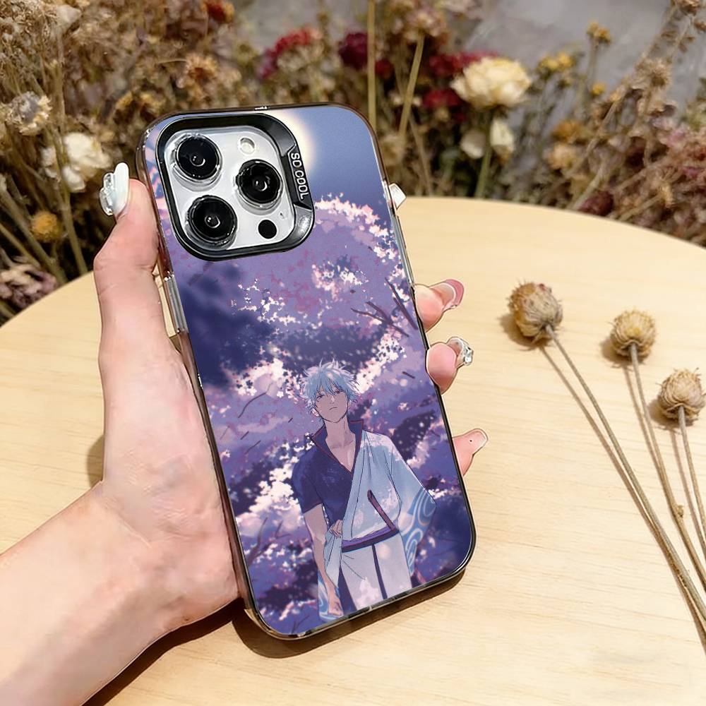 

Gintama Gintoki Sakata Phone Case For iPhone 17,16,15,14,13,12,11 Plus,Pro Max,XS,Colored Silver Plated Inside Cover iPhone14