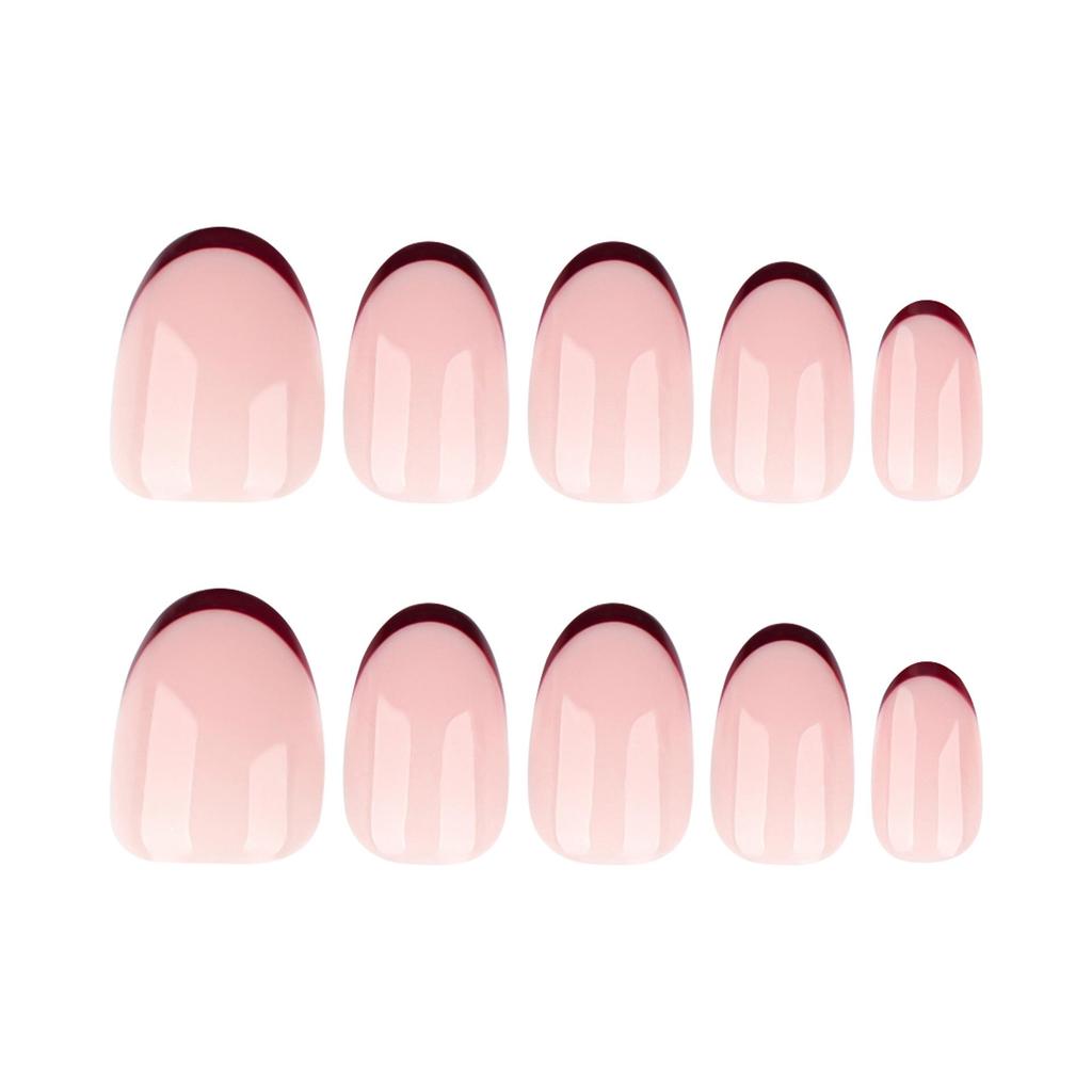 Simple French Red Manicure Short Round Press-On Nails