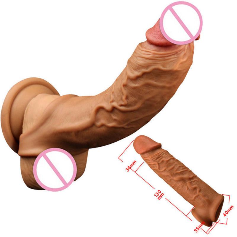 Silicone  Lifelike  Condom Thick Cock Belly Enhancer Enlargement Penis  Extender Growth Sleeve