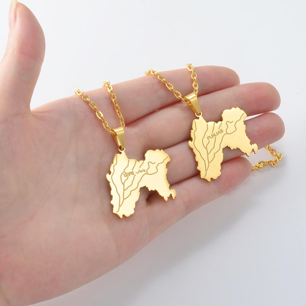 Anniyo 3.2CM Punjab State Pendant Necklace Stainless Steel Jewelry for Women Men #303301