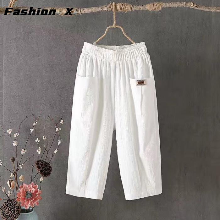

Женские летние свободные льняные брюки-шаровары больших размеров с эластичной резинкой на талии Летние женские повседневные брюки 4XL белый