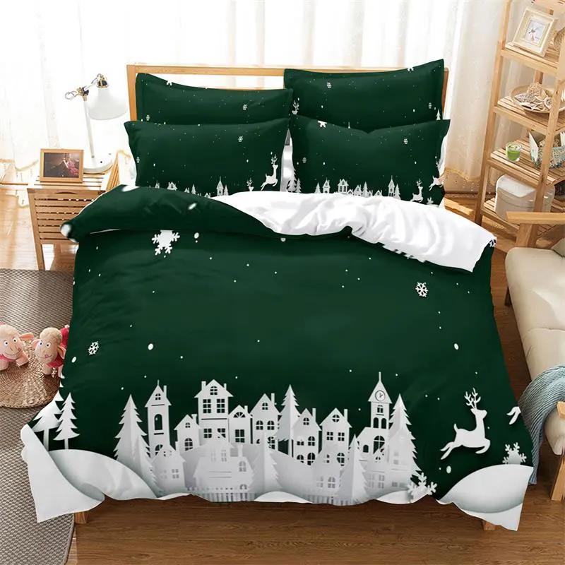 Christmas Duvet Cover Set 200x200 Green King Quilt Cover 3D Bedding Sets 3PCS 2PCS Single Double Bed Twin Full Size Thin Fabric