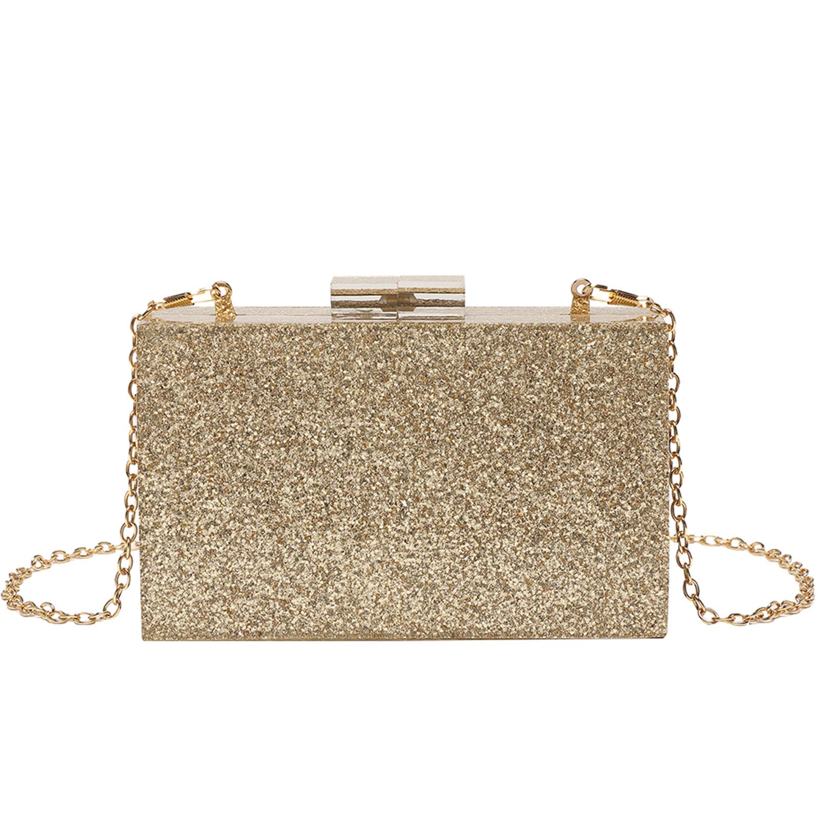 

Sequined Acrylic Box Party Clutches Wedding Evening Bags for Women Designer Female Purses and Handbags Chic Chain Shoulder Bag