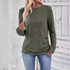 Summer Solid Color Long Sleeved Round Neck Hollowed Out Casual Shirt for Women Pullovers & Long Sleeves