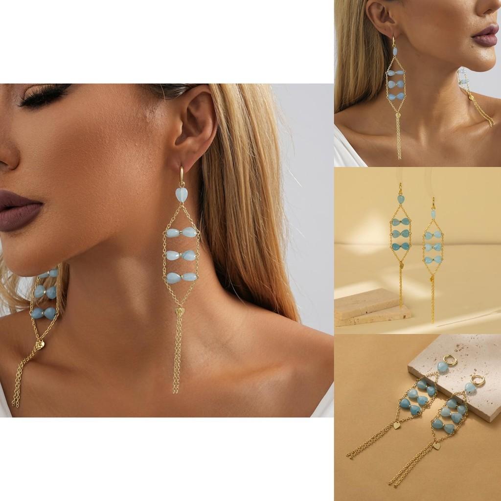 Stylish Blue Geometric Natural Stone Earrings For Fall 2023 Ladies