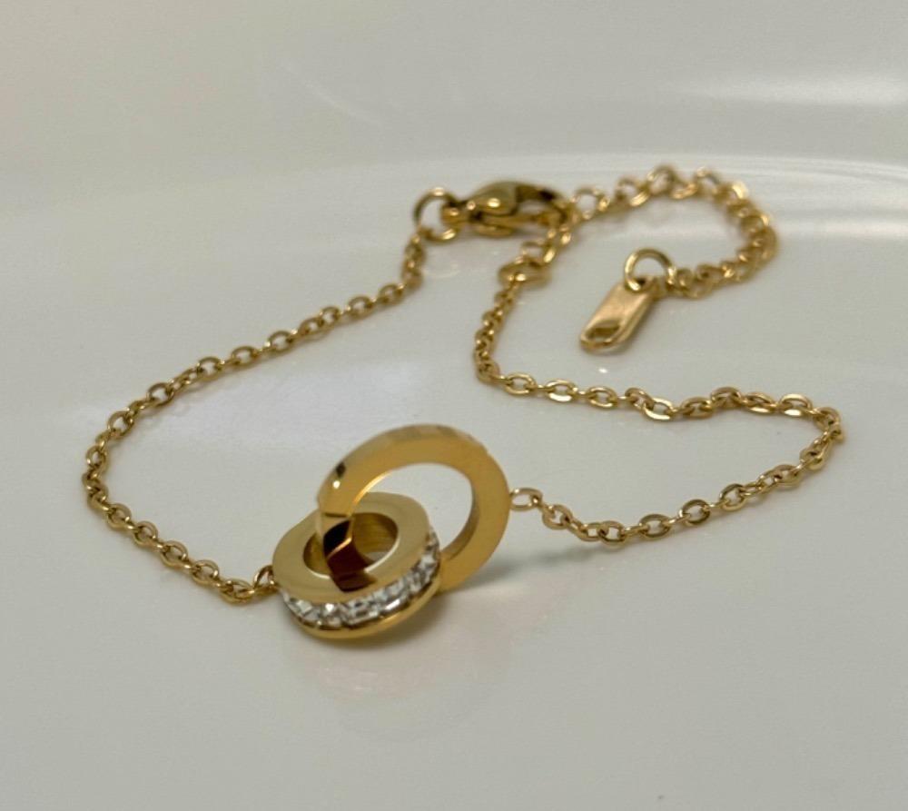 

[USED] Zirconia Circle Double Ring Bracelet, Surgical Stainless Steel, Last 1