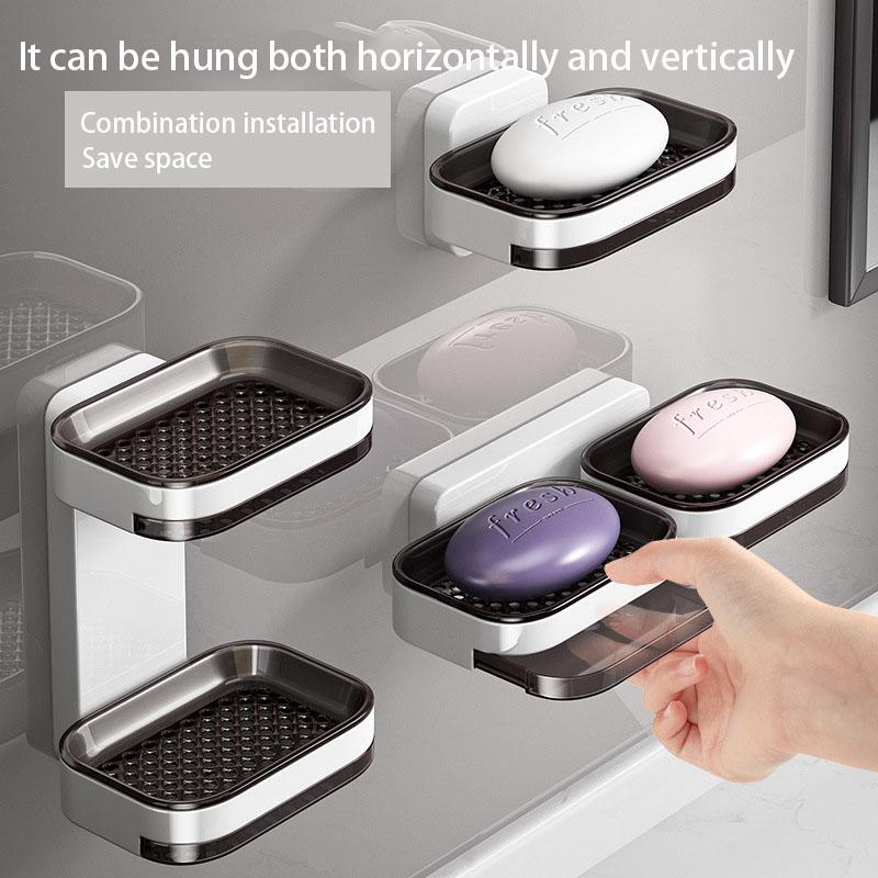 Toilet Soap Box Without Punching Soap Box Double Drain Tray Soap Box Storage Bathroom Storage Rack Soap Box