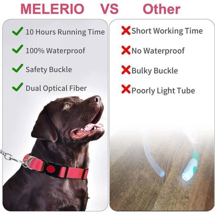 Dog Collar - MELERIO - Size S - Waterproof - Rechargeable - Super Bright