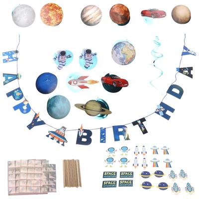Space Birthday Flag Astronaut Planet Spiral Banner Suit for Party Decorations Cake Insert