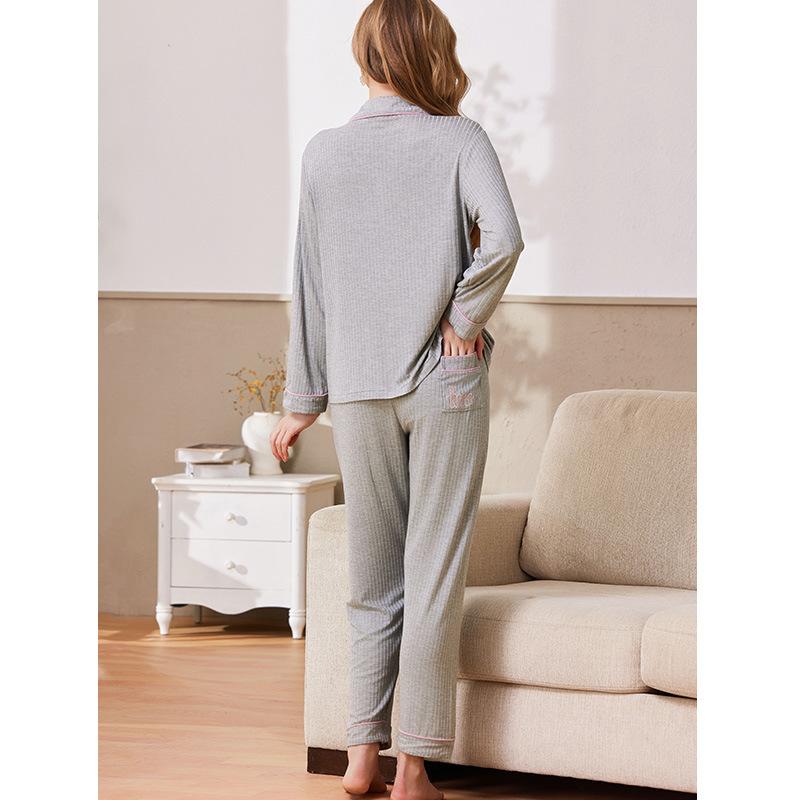 Pajamas women's spring and autumn 1011 new long-sleeved trousers solid color can be worn outside casual plus size loungewear suit