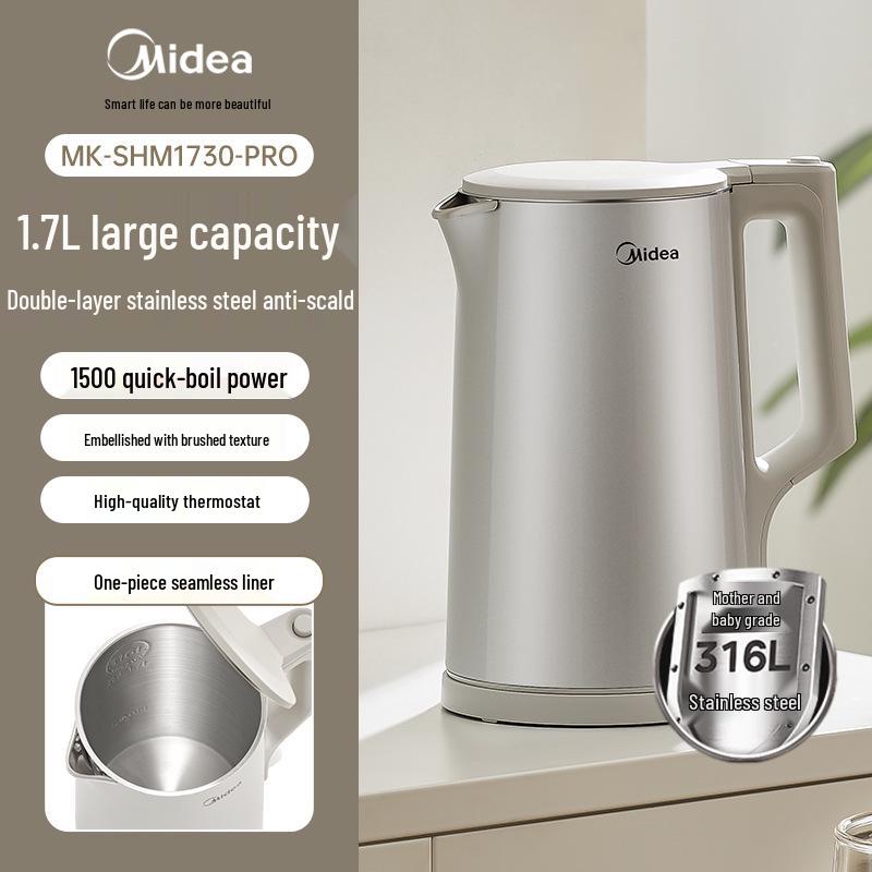 Midea 2024 Stainless Steel 1.7L Electric Kettle with Auto Power-Off