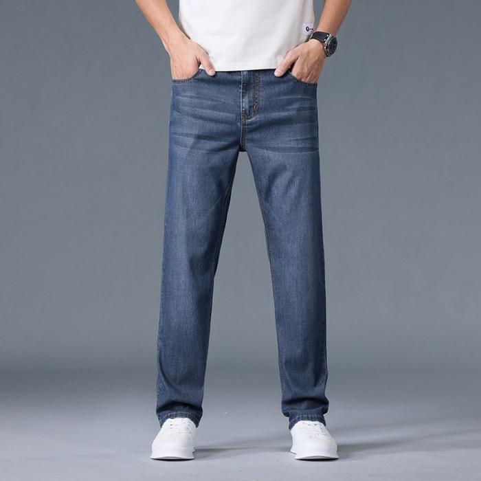 Tencel Jeans Men's Slim Summer Thin Wrinkled Lyocell Cool Loose Straight Casual Light Business Trousers for Men
