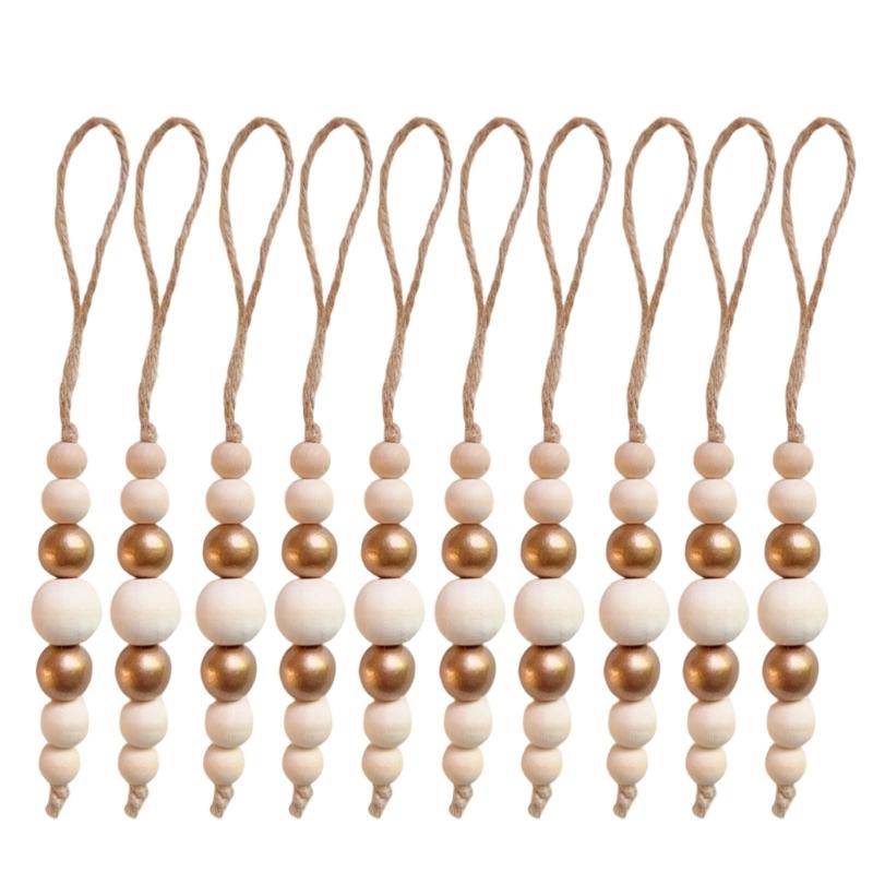 10Pcs Wooden Beads Ornament Wood Beaded Christmas Tree Decoration For Wall Window Staircase Holiday Party Decoration