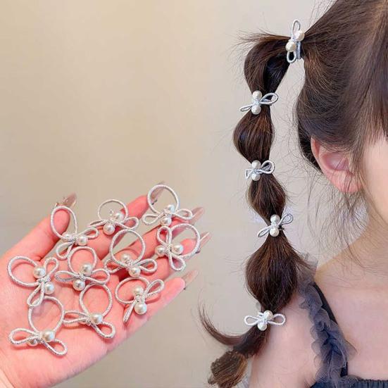 10 Pezzi Elastici per Capelli Alta Elasticità Decorazione Perle Finte Forma Fiocco Elastici per Capelli Mini Design con Passante per Pollice Tessuto Morbido Accessori per Capelli