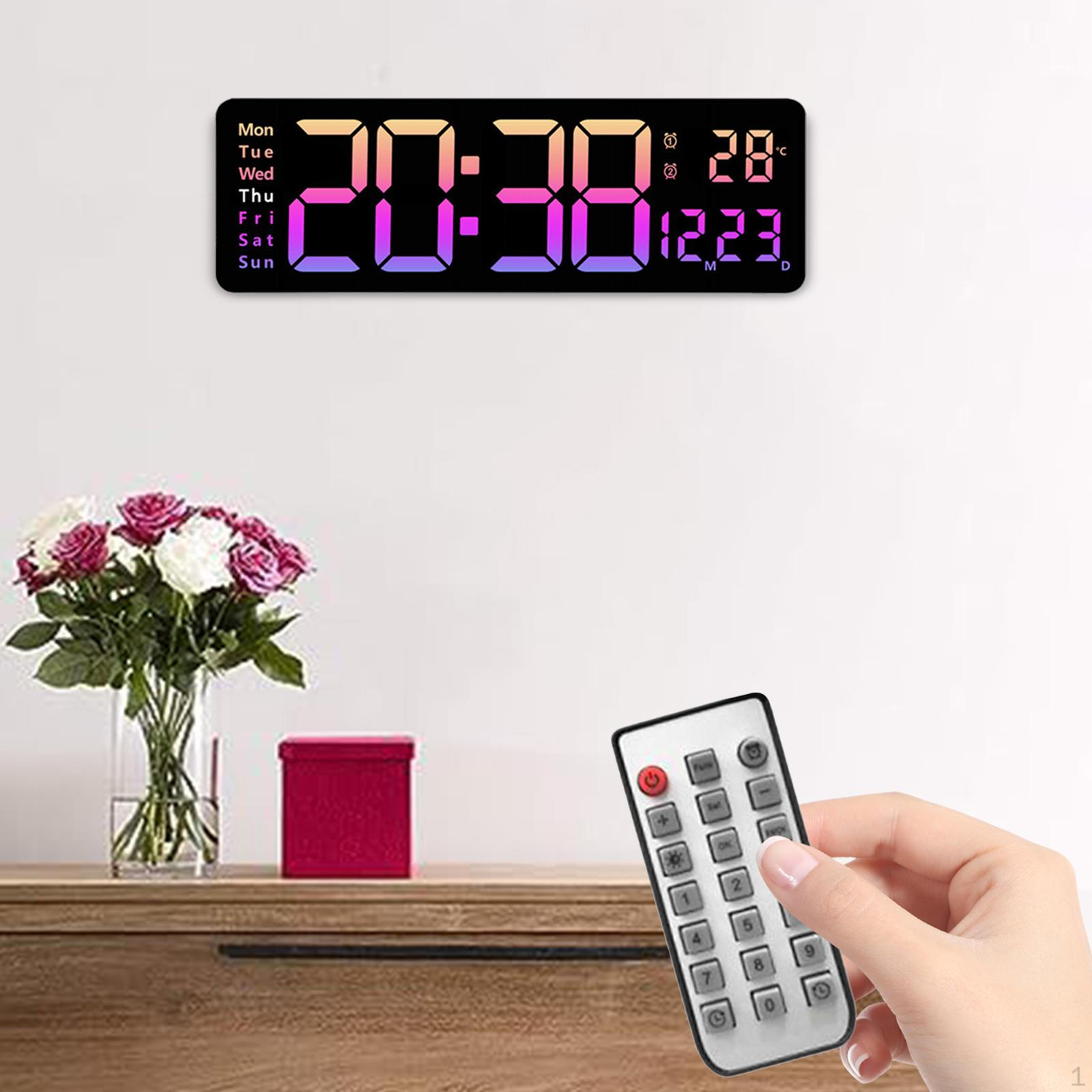 16inch Desk Digital Clock LED Alarm Remote Control Day of Week Large Display розовый