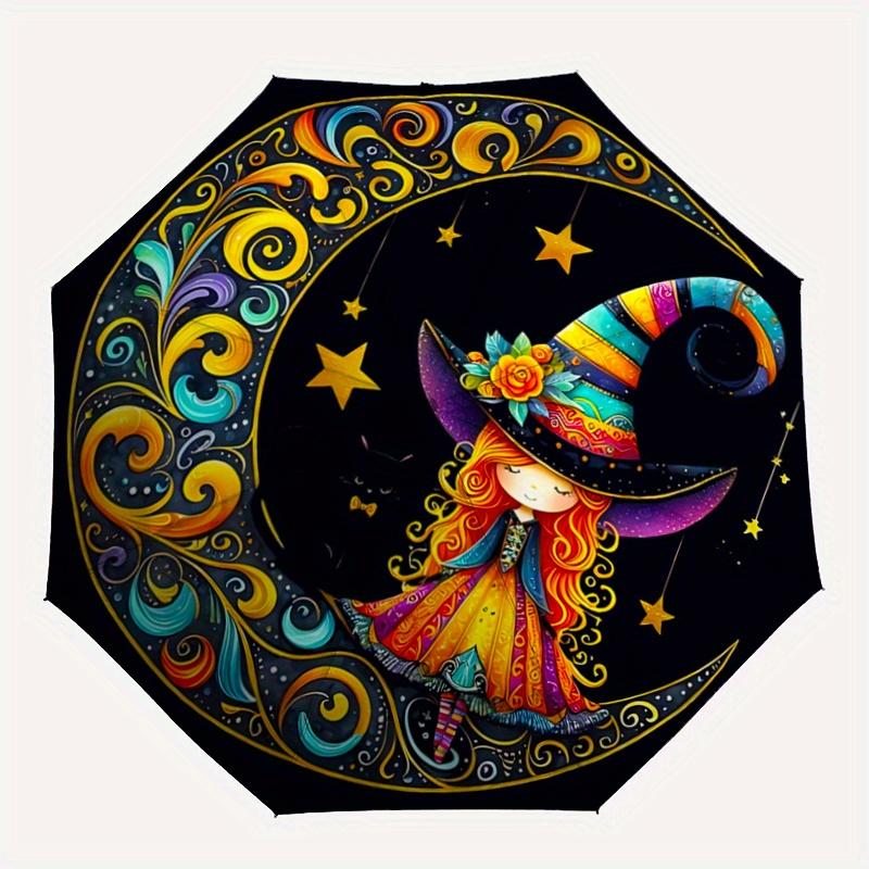 1pc Moon Witch Durable Cartoon Folding Umbrella, Portable 3-Fold Compact Umbrella for Men and Women, Suitable for Travel or Daily Use.D058