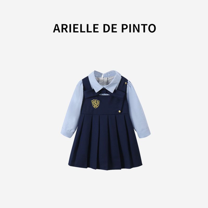 French Arielle De Pinto Girls Spring and Autumn Stylish Clothes, Sweet and Cute College-Style Dresses Blue 140cm