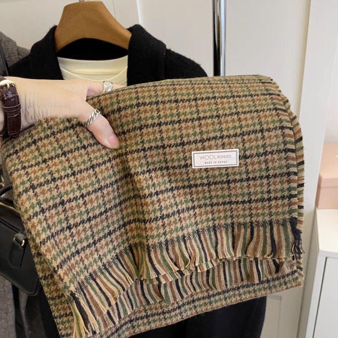 

Женский шарф в корейском стиле, ретро-клетка, зимний утолщенный, корейская версия, студенческий, теплая атмосфера, согреватель для шеи