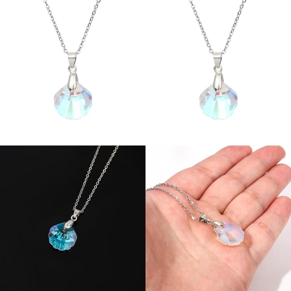 And Love Deepspace Shell Shape Necklace Geometric Glass Pendant Jewelry Gift