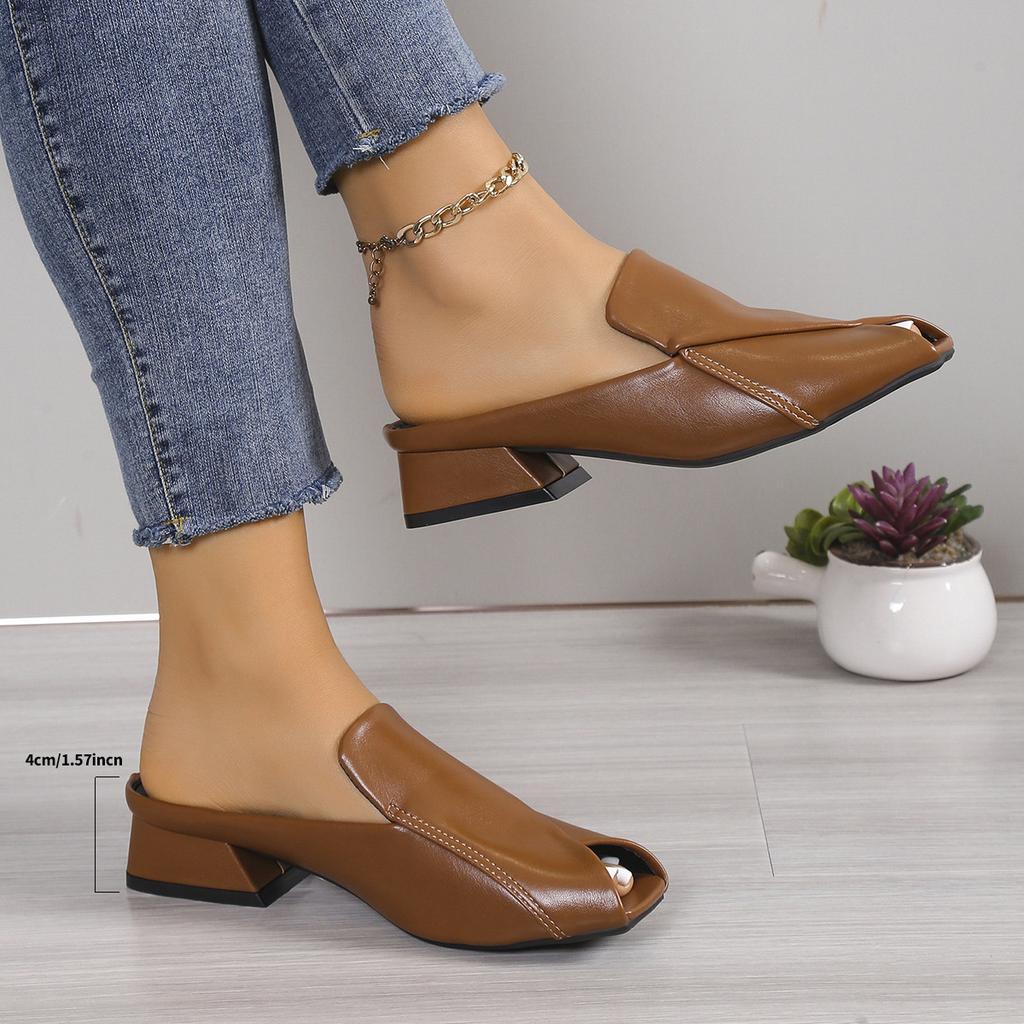 2025 Fashion Half Slippers Female Square Head Personalized Open-toe Square Heel Sandals Fashion Low Heel Outside Wear Slippers
