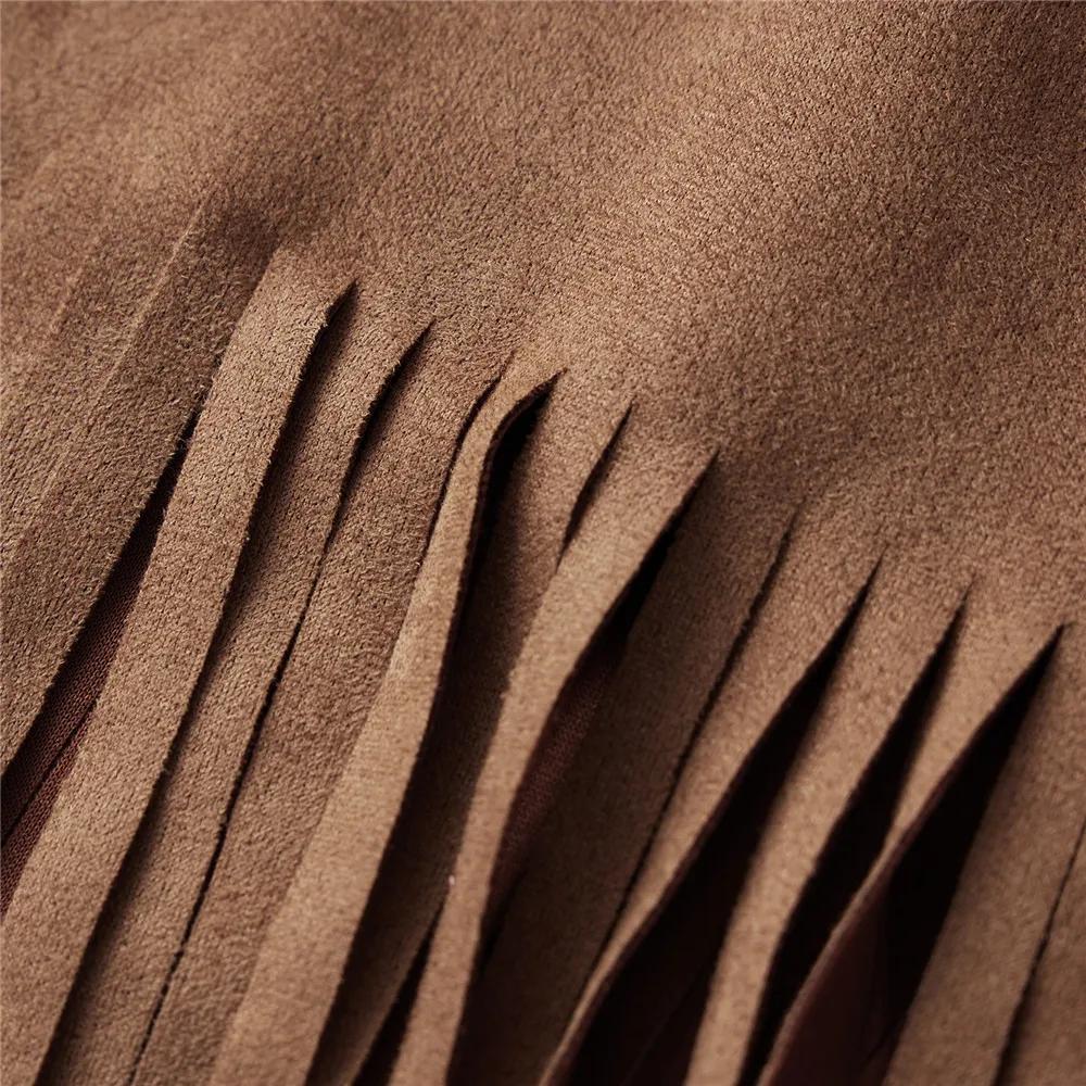 Women Vintage Sleeveless Faux Suede Fringe Vest Rivets Leather Western Boho Tassel Jacket Open Front Hippie Cardigan