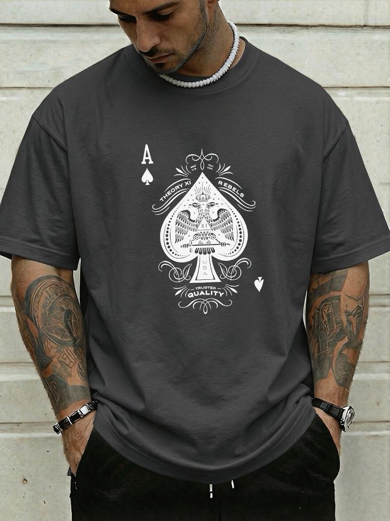 Unisexs Crew Neck Ace Of Spades Eagle Pattern Graphic Short Sleeve Cotton Tee Casual Summer Streetwear Loose Daily Outdoor Wear Top