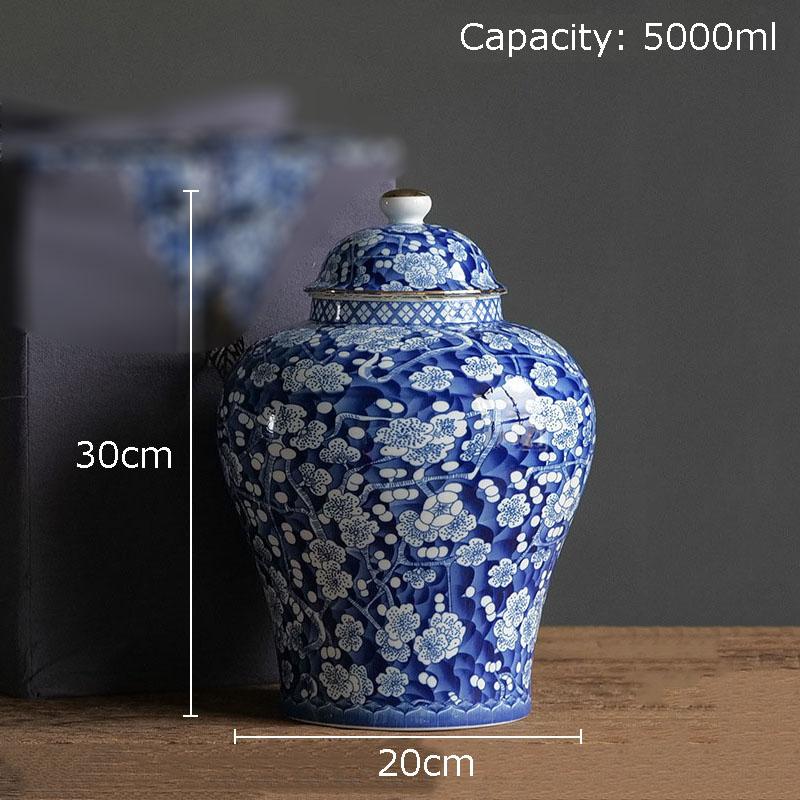 Blue and White Porcelain Storage Jar Ginger Jar Tea Canister Gold Plated Ceramic Jewelry Tank Desk Decoration Cosmetic Container