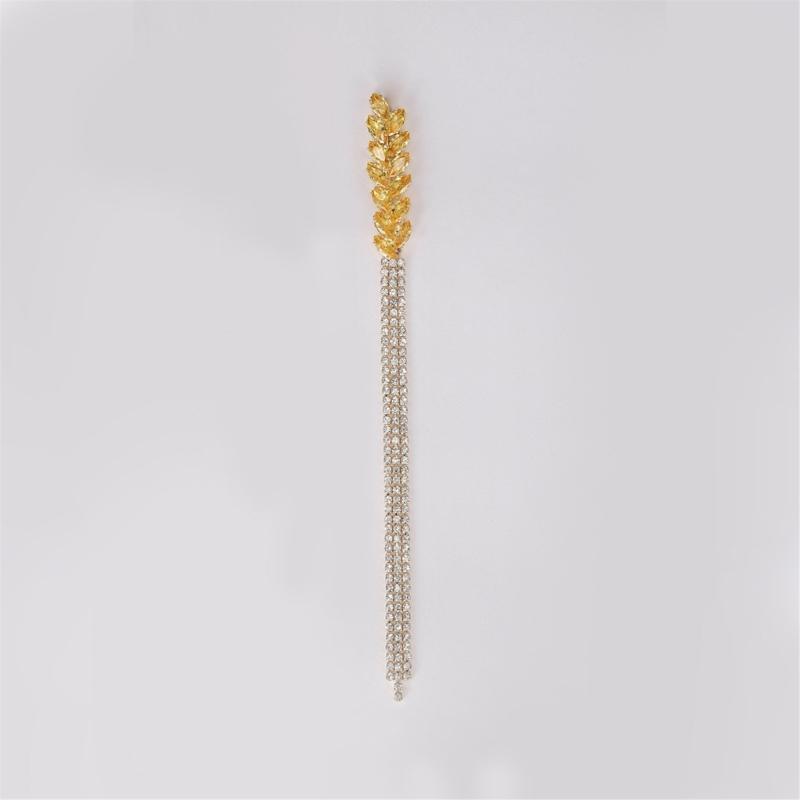 Elegant Women's Brooch with Long Thread Lapel Pin Stylish Wheat Ear Jewelry Flowing Fringe Sparkling Crystal Lapel Pins
