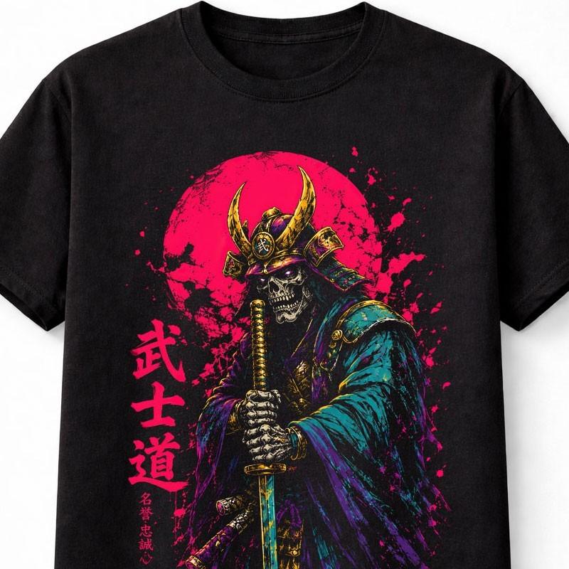 Skeleton Samurai Warrior Katana Blood Moon Anime Unisex TShirt