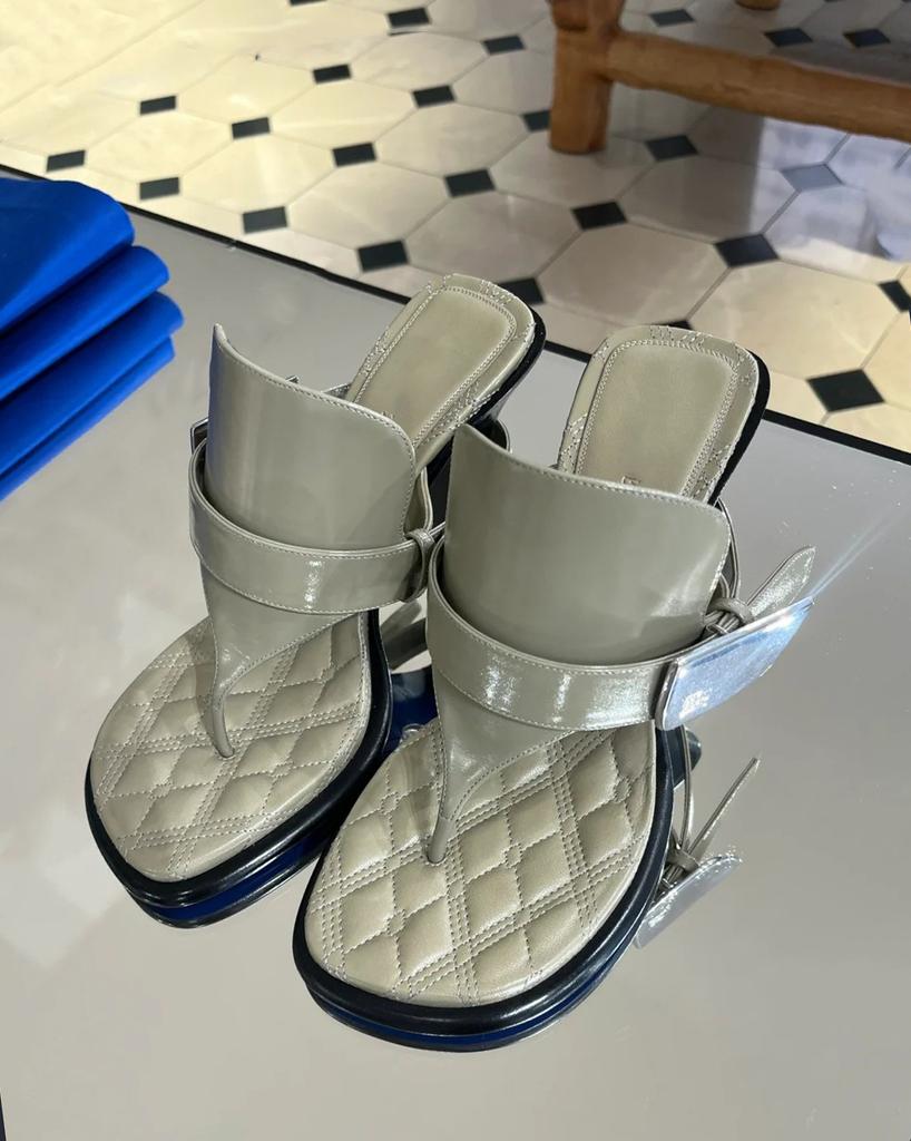 Fashion Generous Head High Heels Women's 2025 New Thick Heel Flip-flops Thick Heel Black Tea Green Rear Strap Slippers