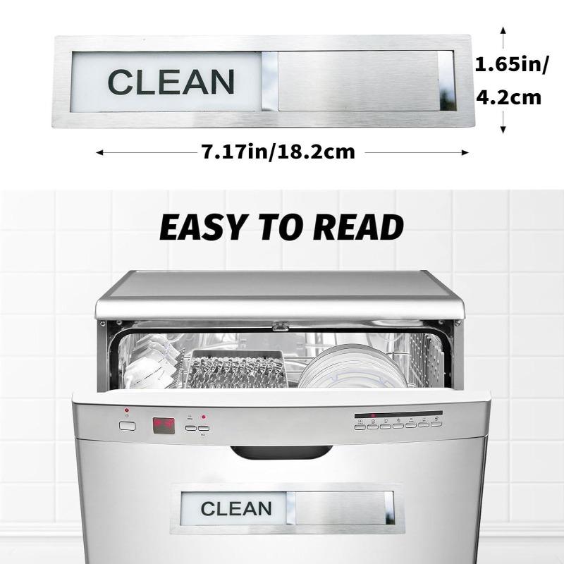 Stainless Steel Dishwasher Magnet Sign - Easy-to-Read Sliding Clean/Dirty Fridge Sticker, Scratch-Resistant Status Indicator