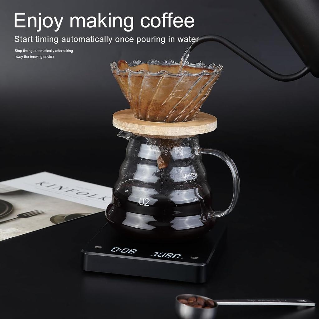 Digital Coffee Scale with Timer,Espresso Scale,Type-C Recharge Coffee Scale for Pour Over and Drip Coffee, 3kg/0.1g Espresso Scale with Tare