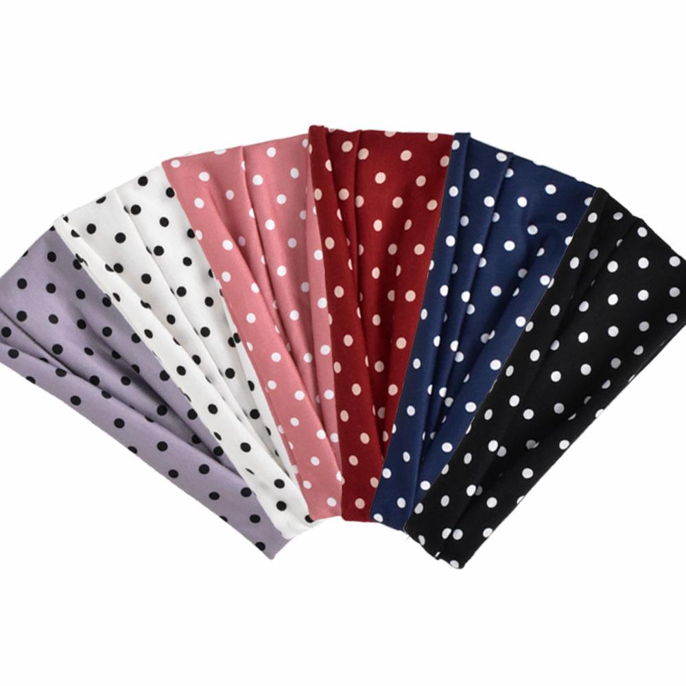 Black Polka Dot Wide Elastic Sports Headband for Women, European & American Style