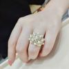 Vintage Copper Material Inlaid Imitation Pearl Ring Women's Fashionable Golden Plated Flower Cluster Ring Charm Jewelry