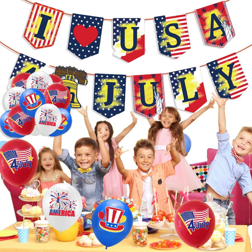 American Flag Pennant Banner Balloons Patriotic Decorations Fourth Of July Decorations Safe Durable White And Blue Decorations