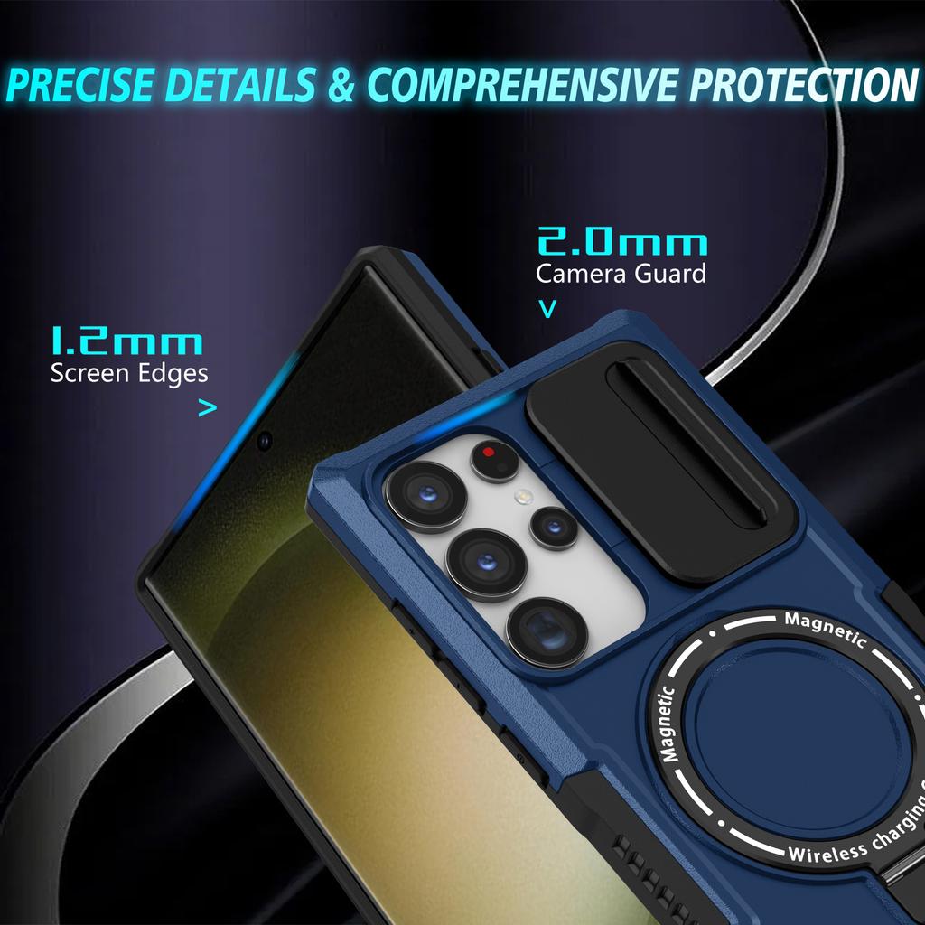 For Samsung Galaxy S24 Ultra Case PC+TPU Phone Cover with Lens Lid Magnetic Case