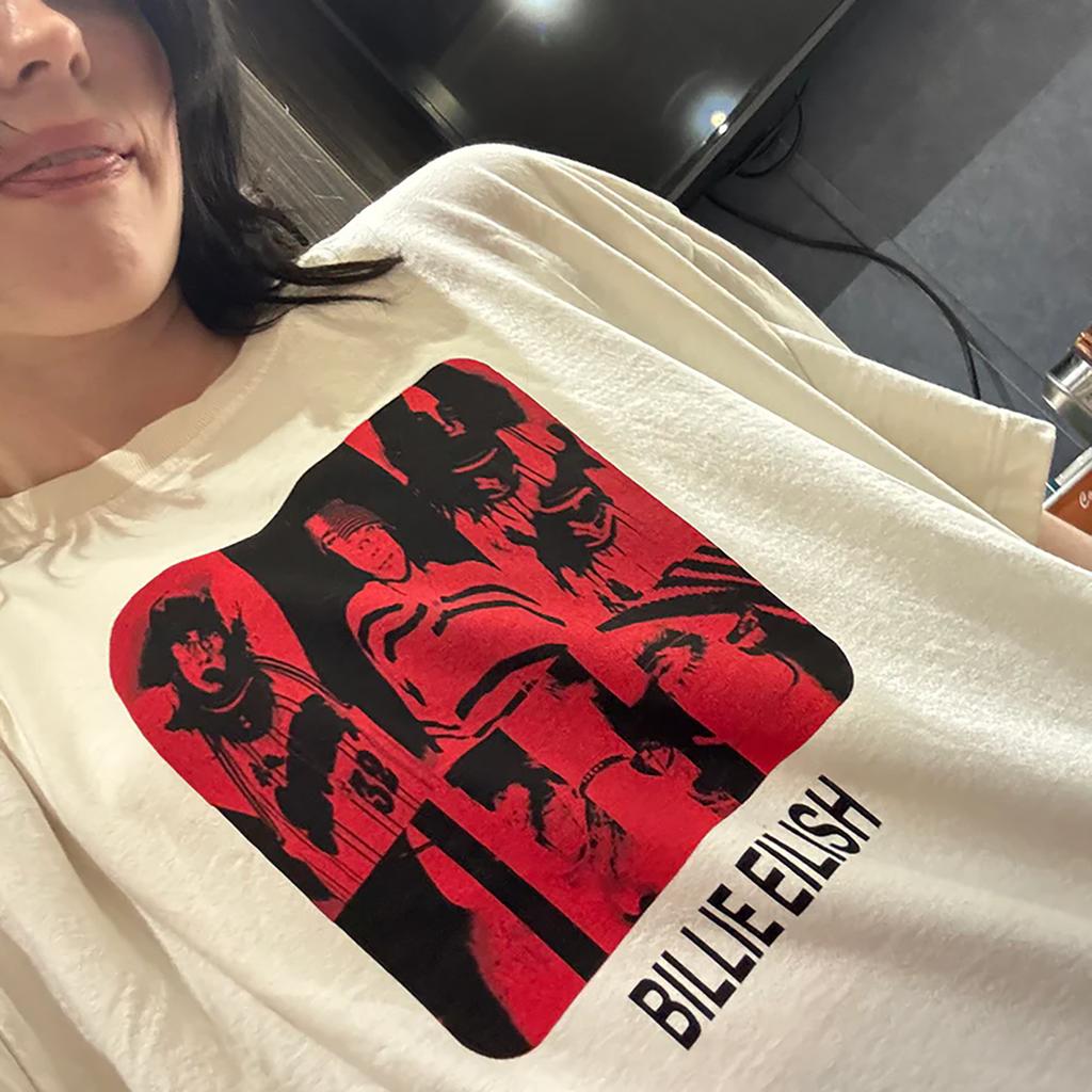 American Rock Singer Billie Eilish Printed Tee High Street Trend Loose Fit Unisex Korean Casual Daily Short Sleeve Tops