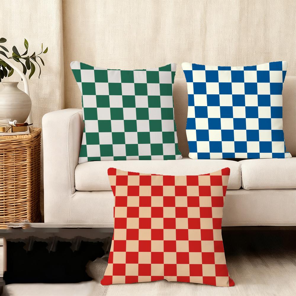 Checkerboard Plaid Cushion Cover Soft Plush Fabric Double-Sided Printed Sofa Cushion Cover For All Seasons Home Decor Gift
