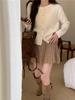 2024 Stylish Red Gold-Buckled Christmas Sweater Jacket for Women