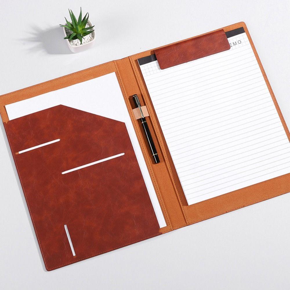 PU Leather Contract Document Clip With Card Holder Writing Pad A4 File Folder Clipboard  Business