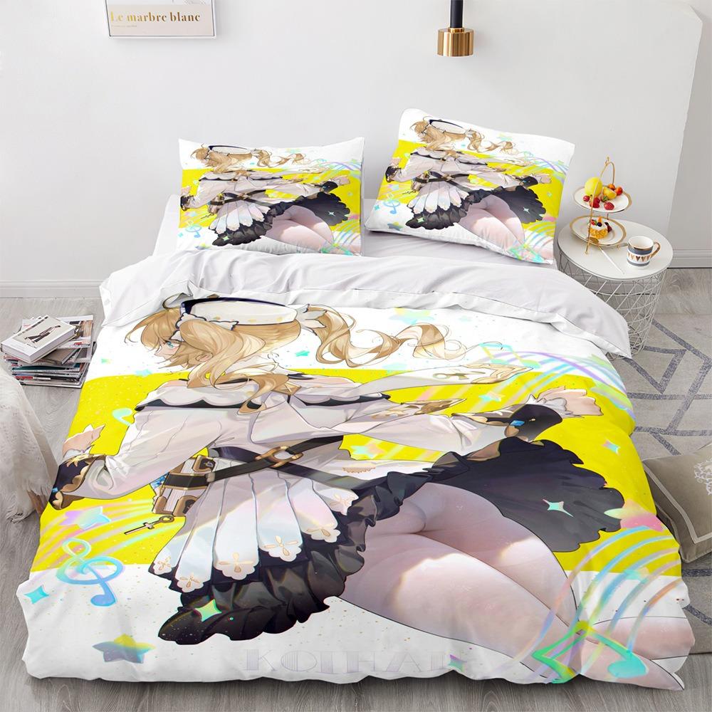 Genshin Impact Bedding Sets Quilt Bed Cover Comforter Duvet Cover Pillow Case 2-3 Pieces Sets Kids Adult Bedroom Decoration