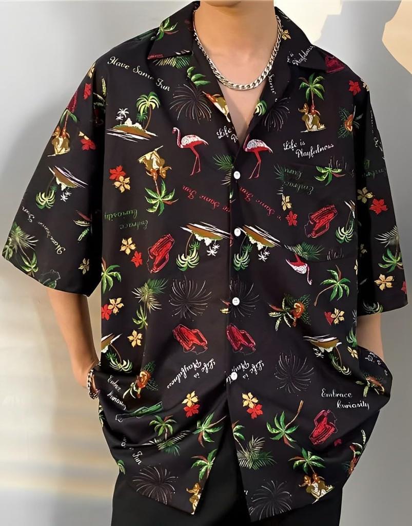 Aspersio Street K dostání v Palm and Other a Mírně Zlobivá Plážová Halenka Košile s krátkým rukávem ve stylu Aloha s otevřeným límcem, Cool, ve stylu Onii,