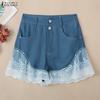 ZANZEA Women Summer Casual Lace Splice Short Pants