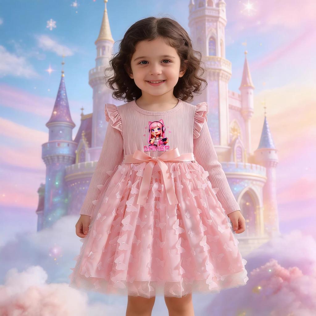 Girl's Fashionable Purple Princess Net-sheath Dress, Children's Bow-shaped Princess Dress