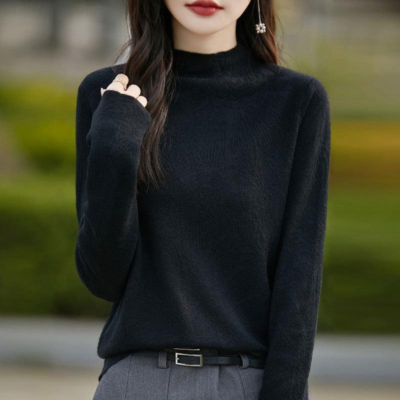 

Женский осенне-зимний свитер с полувысоким воротом, новый однотонный, свободный, модный женский свитер 3XL чёрный