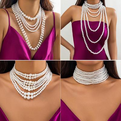 Colier Baroque cu Perle Stratificate - Choker Francez Retro pentru Femei